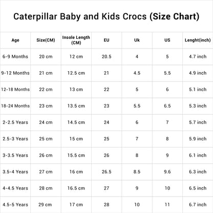 Chart Size Of Kids Crocs